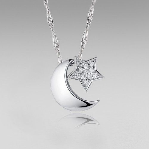 925 Argent Sterling Lune Et Étoile Avec Pendentif En Zircone Cubique Collier Pour Femmes