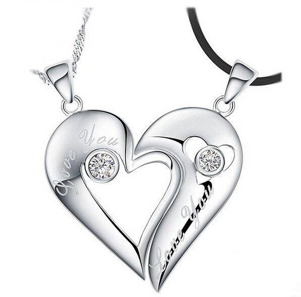 Baiser De Coeur Créatif "love You" Avec Colliers D'amoureux En Argent Sterling 925 (prix Pour Une Paire)