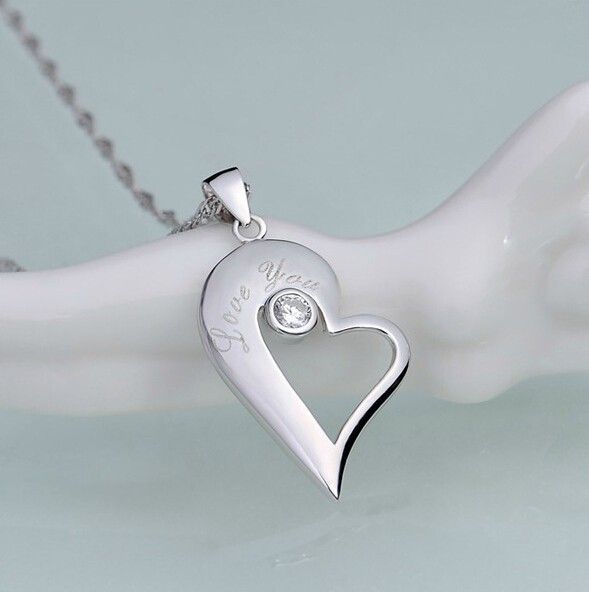 Baiser De Coeur Créatif "love You" Avec Colliers D'amoureux En Argent Sterling 925 (prix Pour Une Paire)