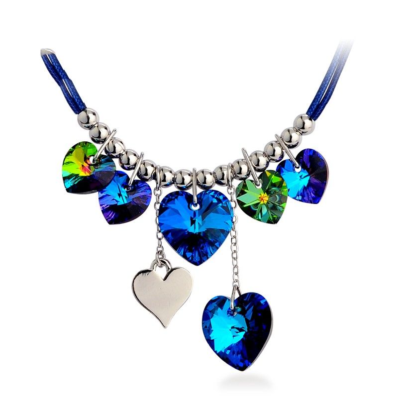 Beau Collier En Cristal De Coeur Bleu