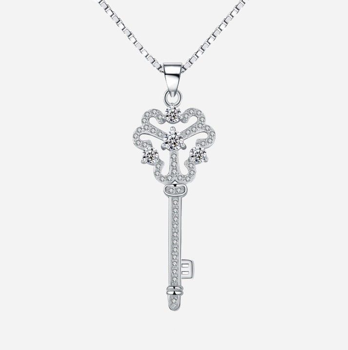 Beau Collier De Mode Clé En Argent Sterling 925