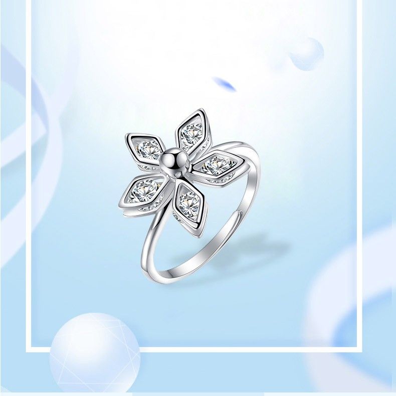 Bonheur Cinq Feuilles Fleur 925 Argent Personnalité De La Mode Collier De Dame Boucle D'oreille Ensemble De Bague