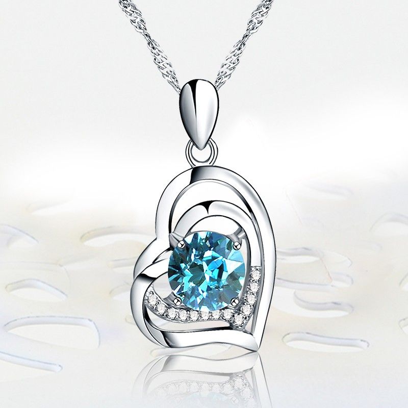 Cadeau Parfait Collier En Argent Sterling 925 En Forme De Coeur Incrusté De Zircone Cubique