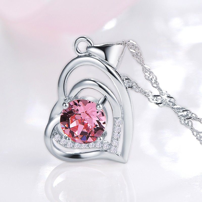 Cadeau Parfait Collier En Argent Sterling 925 En Forme De Coeur Incrusté De Zircone Cubique