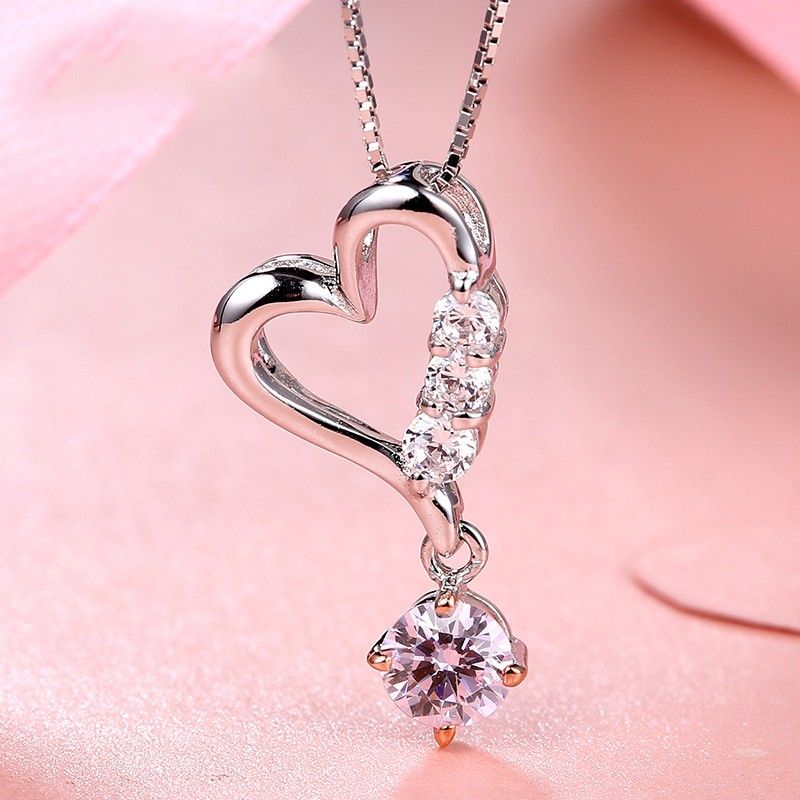 Cadeau Romantique Collier En Forme De Coeur En Zircon Cubique Incrusté D'argent 925