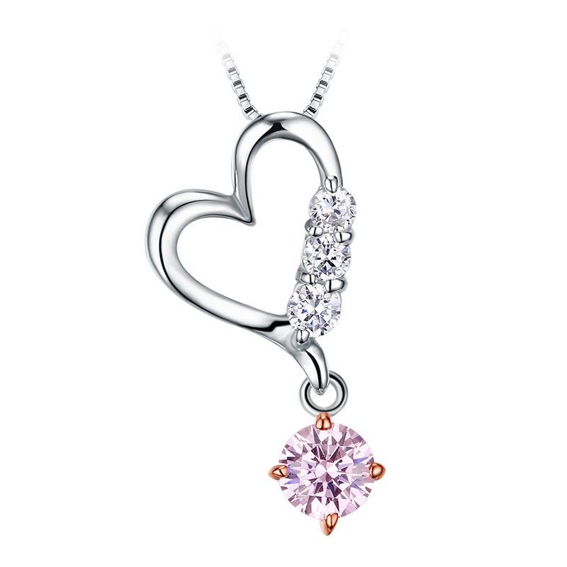 Cadeau Romantique Collier En Forme De Coeur En Zircon Cubique Incrusté D'argent 925