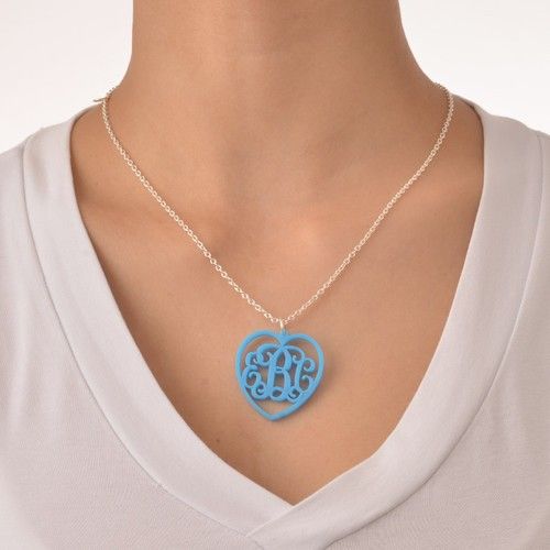 Coeur Monogrammé - Collier Pendentif Acrylique