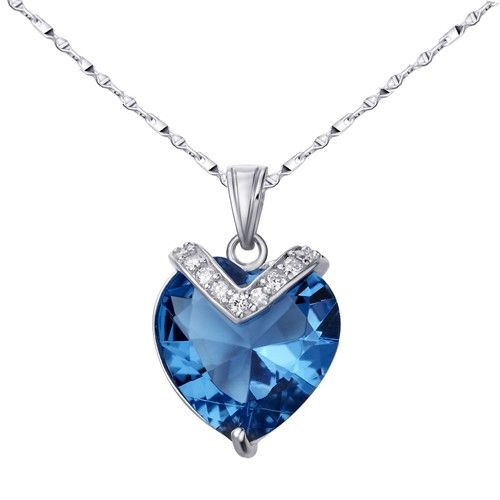 Coeur Romantique De L'océan En Argent Sterling 925 Avec Pendentif Strass Pour Femme