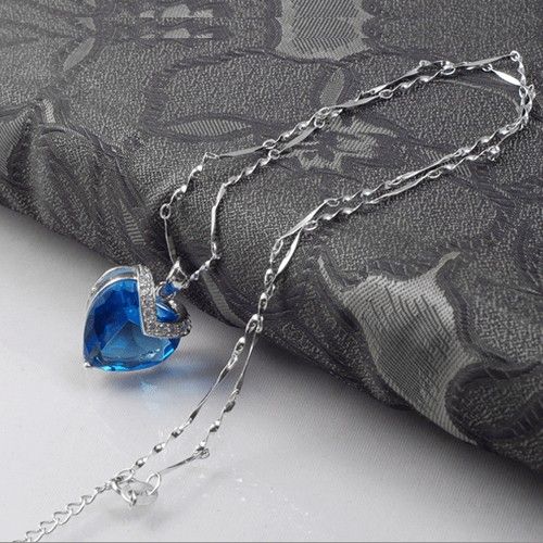 Coeur Romantique De L'océan En Argent Sterling 925 Avec Pendentif Strass Pour Femme