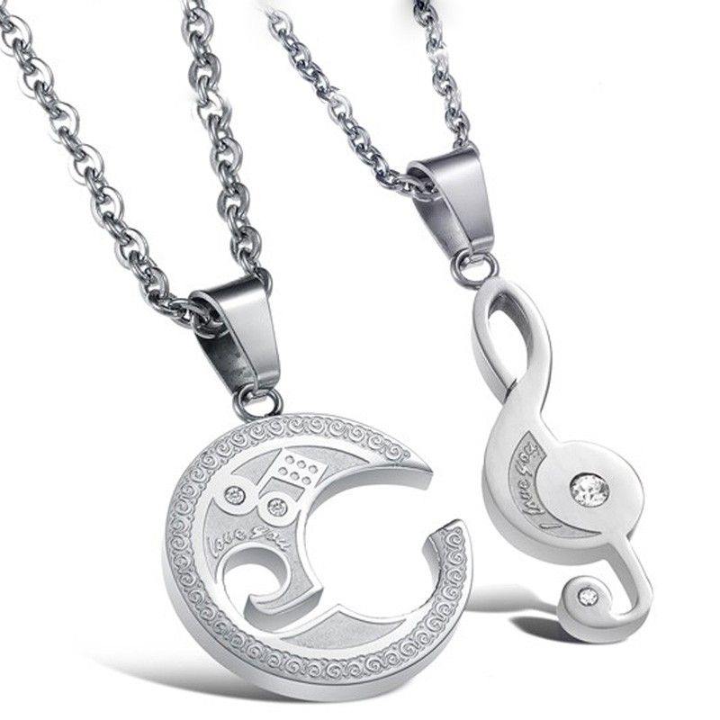 Collier D'amoureux En Acier Inoxydable Titane Avec Note De Musique D'amour Romantique (prix Pour Une Paire)