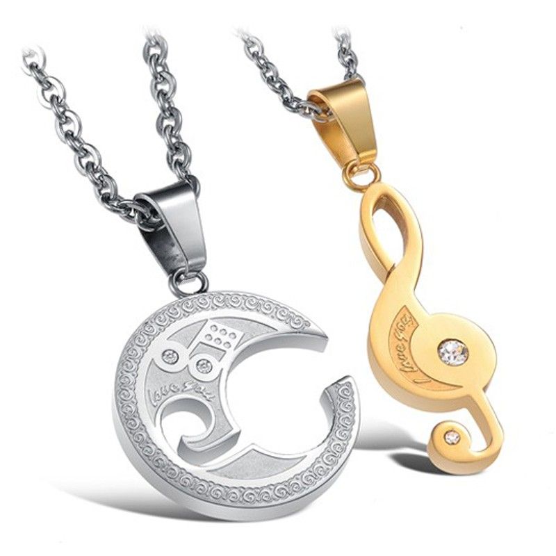 Collier D'amoureux En Acier Inoxydable Titane Avec Note De Musique D'amour Romantique (prix Pour Une Paire)