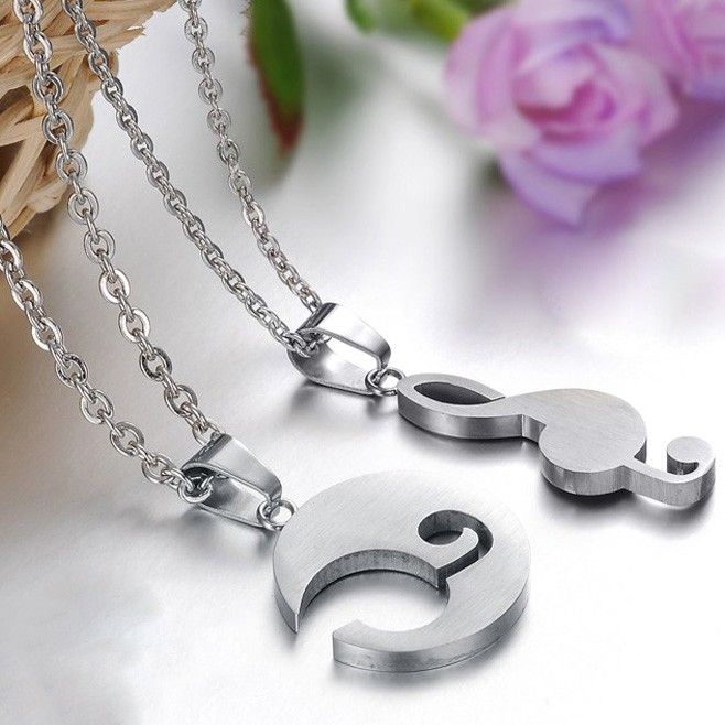 Collier D'amoureux En Acier Inoxydable Titane Avec Note De Musique D'amour Romantique (prix Pour Une Paire)