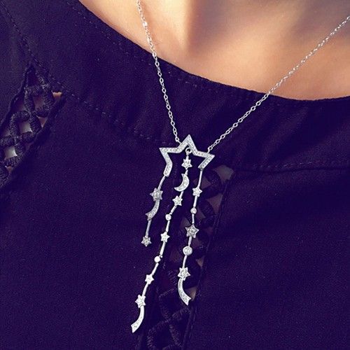 Collier En Argent Sterling 925 Avec Étoile Filante À Gland Pour Femme