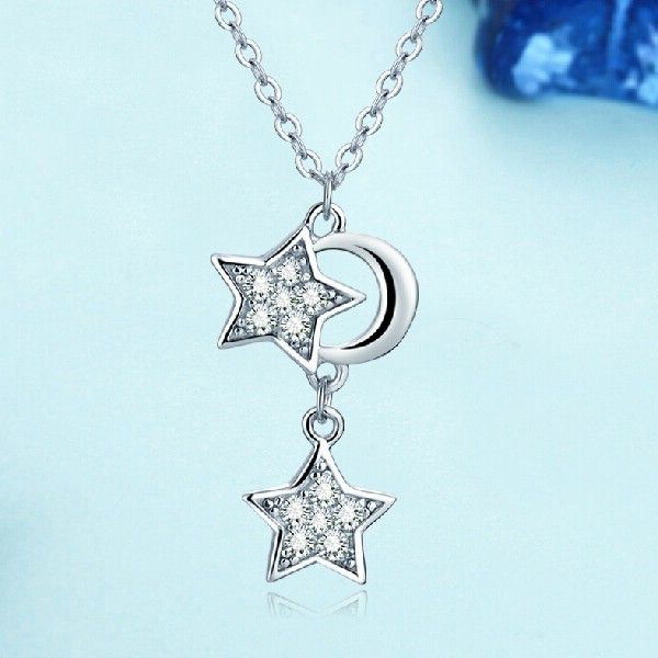 Collier En Argent Sterling 925 Étoile Et Lune