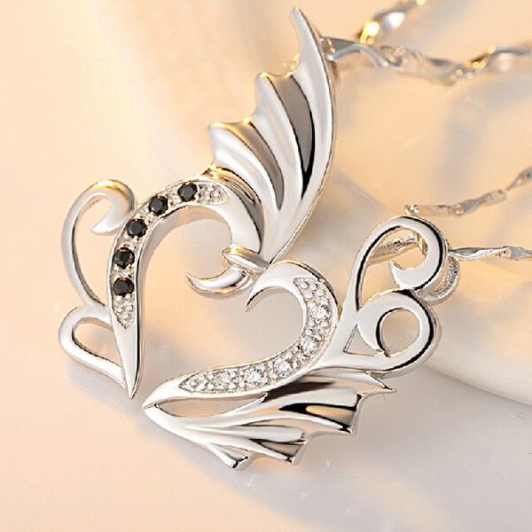 Collier De Couple En Forme D'ailes D'ange En Argent Sterling 925