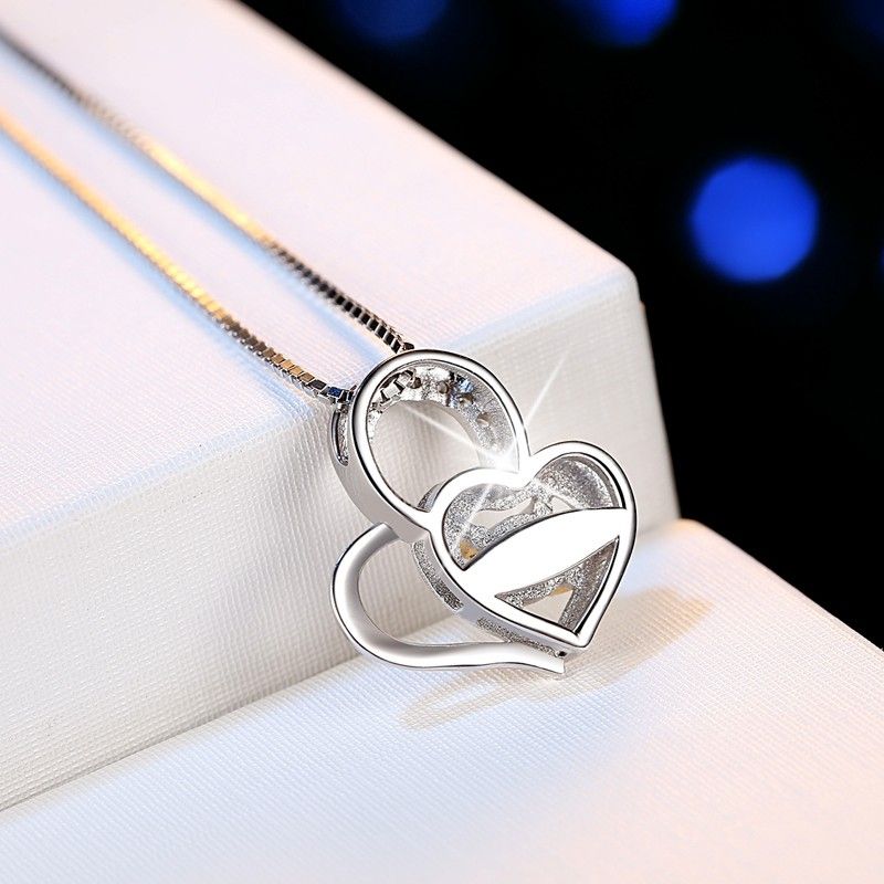 Collier Créatif Coeur À Coeur En Argent Sterling 925 Plaqué Or Incrusté De Zircone Cubique