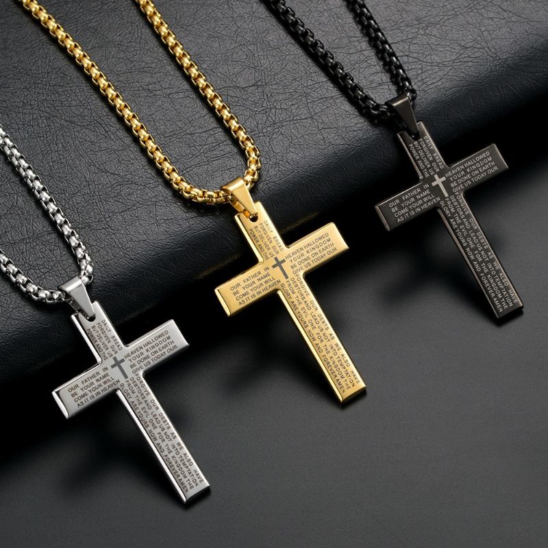 Collier Croix Pour Hommes Garçons Pendentif Croix Force Verset Biblique Collier En Acier Inoxydable