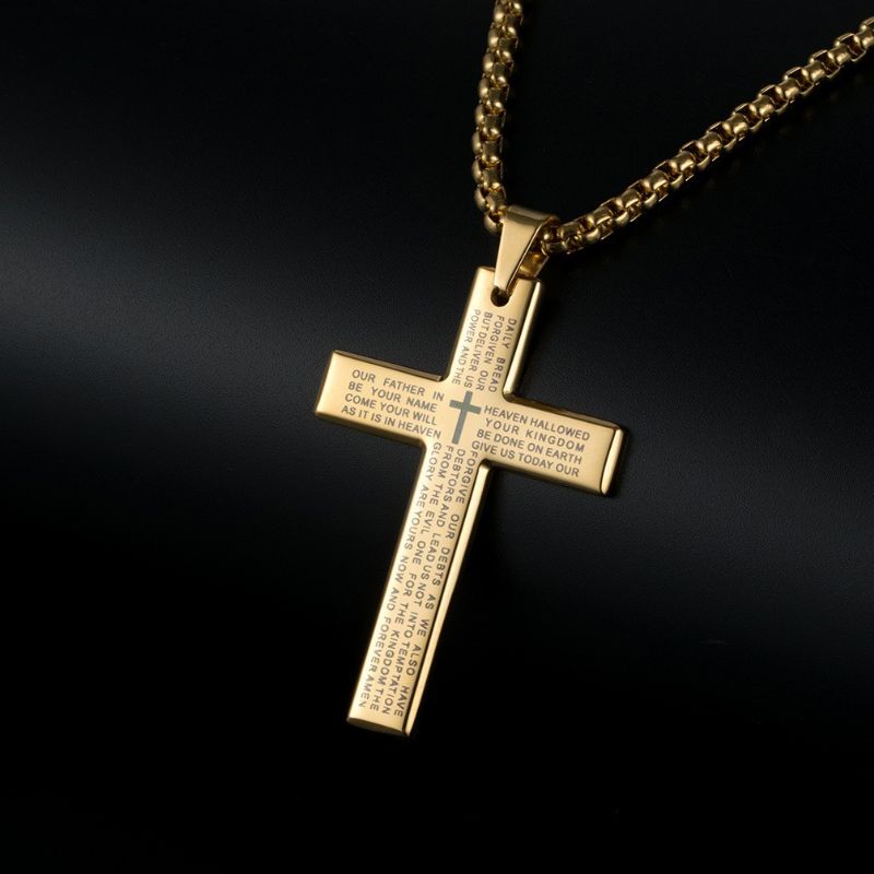 Collier Croix Pour Hommes Garçons Pendentif Croix Force Verset Biblique Collier En Acier Inoxydable