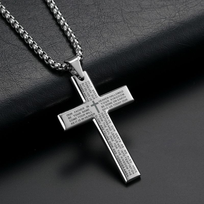 Collier Croix Pour Hommes Garçons Pendentif Croix Force Verset Biblique Collier En Acier Inoxydable