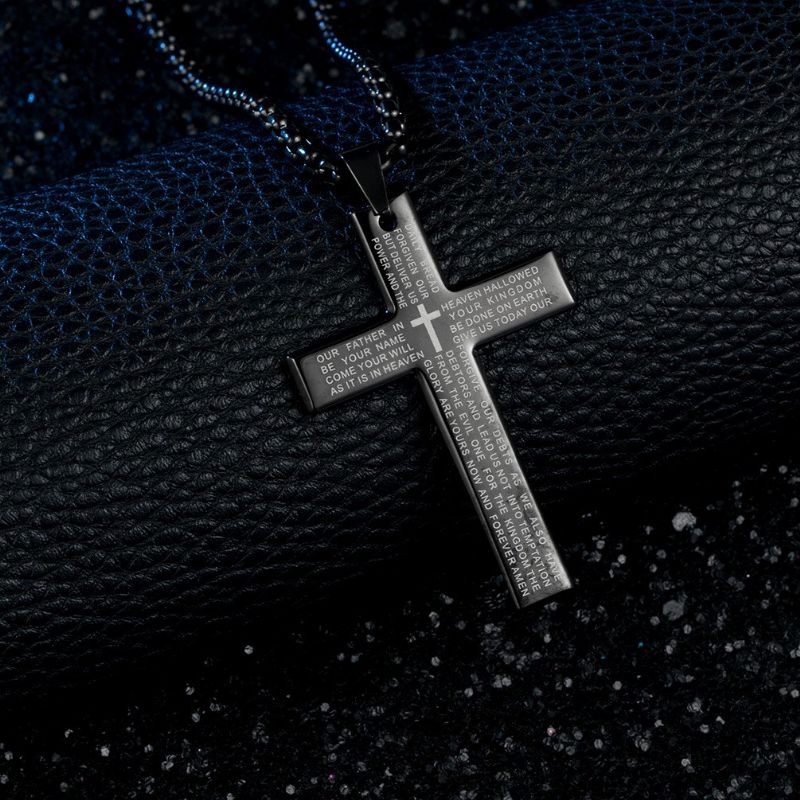 Collier Croix Pour Hommes Garçons Pendentif Croix Force Verset Biblique Collier En Acier Inoxydable