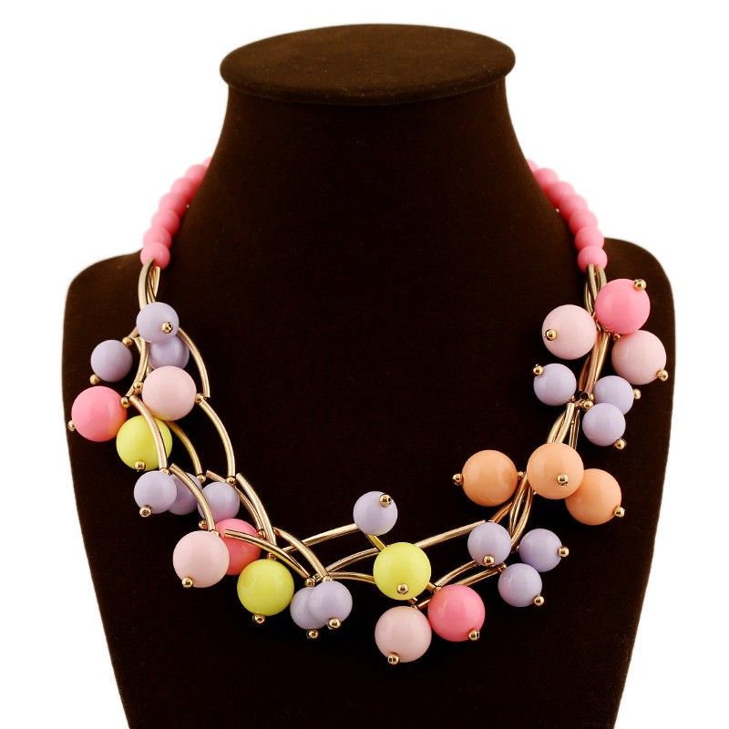 Collier De Déclaration En Métal De Perles Multicouches Colorées