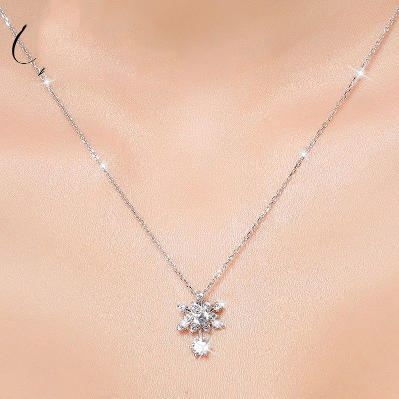 Collier Pour Femme En Argent Sterling 925 En Forme De Flocon De Neige Romantique