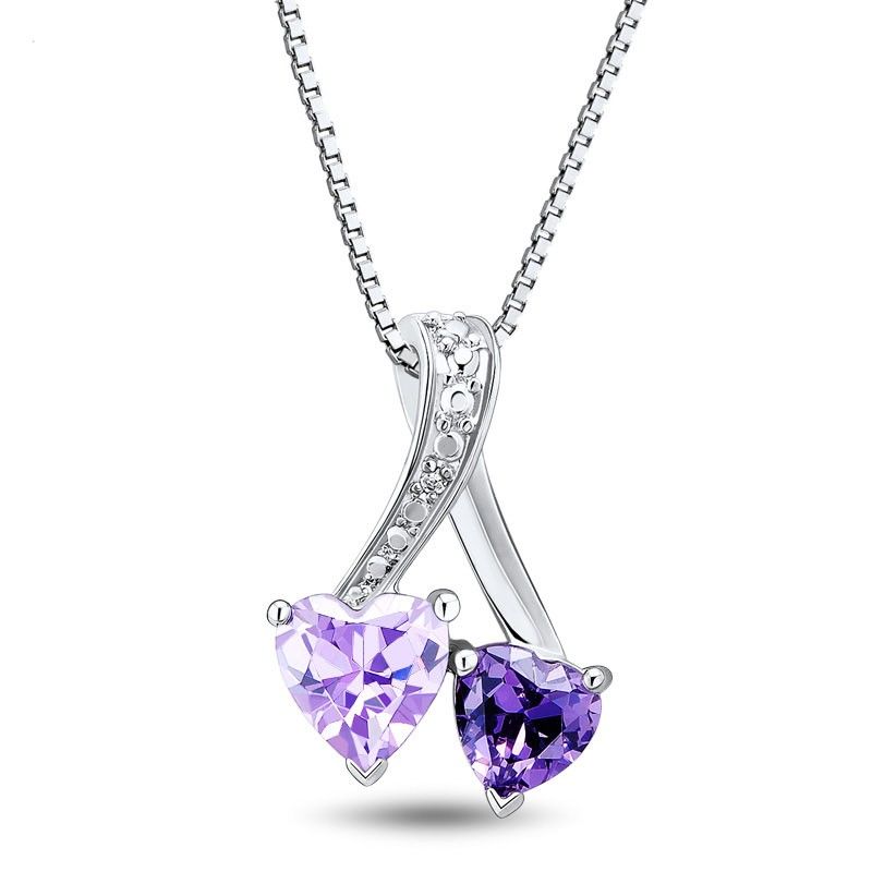 Collier Pour Femme CZ En Forme De Coeur En Argent Sterling 925 Avec Cristal Violet Naturel