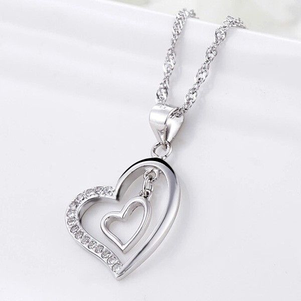 Collier Pour Femme En Forme De Coeur En Argent Sterling 925 Romantique