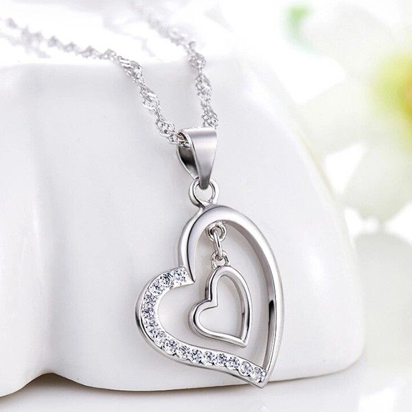 Collier Pour Femme En Forme De Coeur En Argent Sterling 925 Romantique