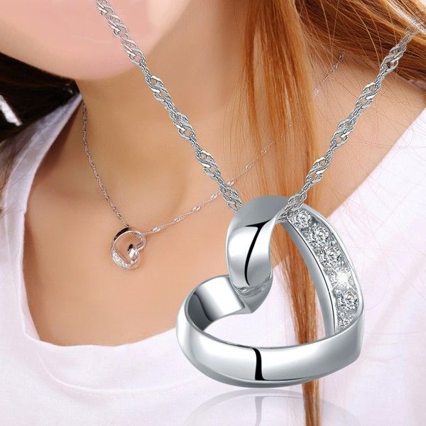 Collier Pour Femme En Forme De Cœur En Argent Sterling 925 Simple Et Élégant