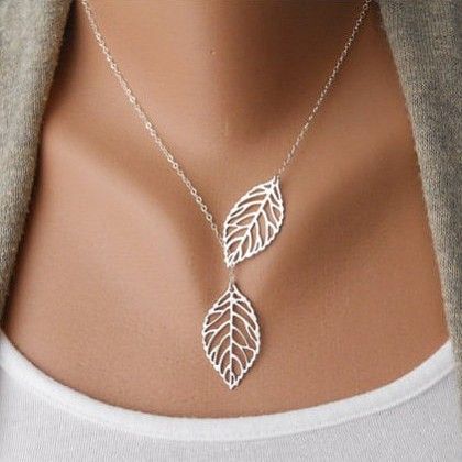 Collier Femme Simple À Deux Feuilles