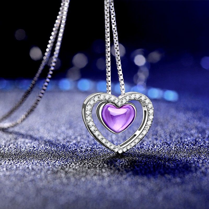 Collier En Forme De Coeur CZ Incrusté D'argent S925 Simple