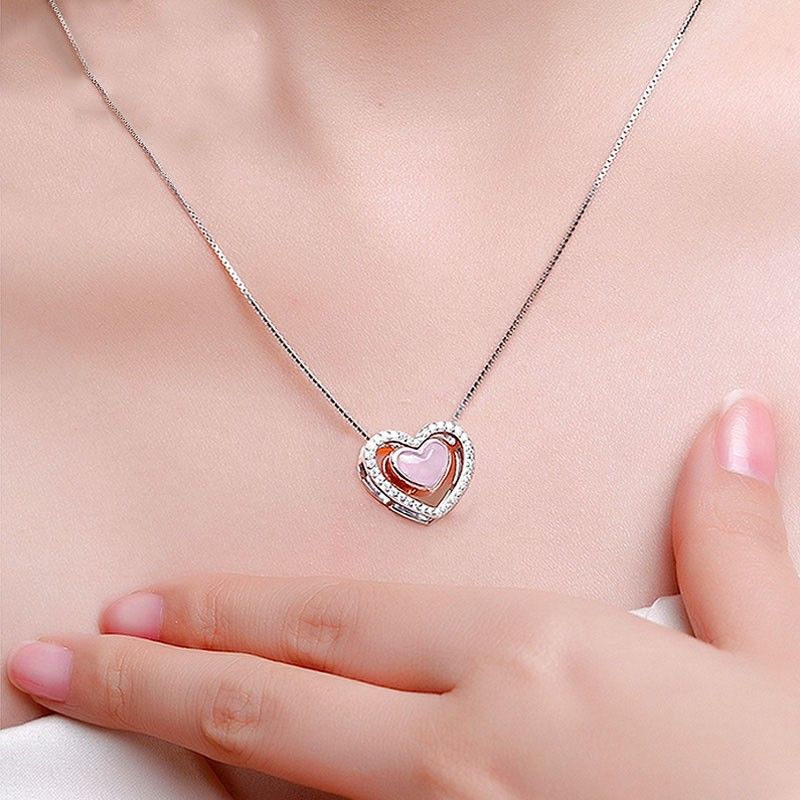 Collier En Forme De Coeur CZ Incrusté D'argent S925 Simple