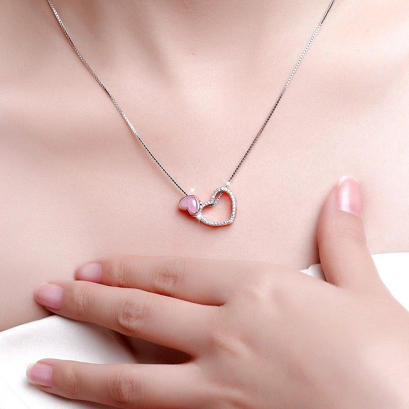 Collier En Forme De Coeur CZ Incrusté D'argent S925 Simple