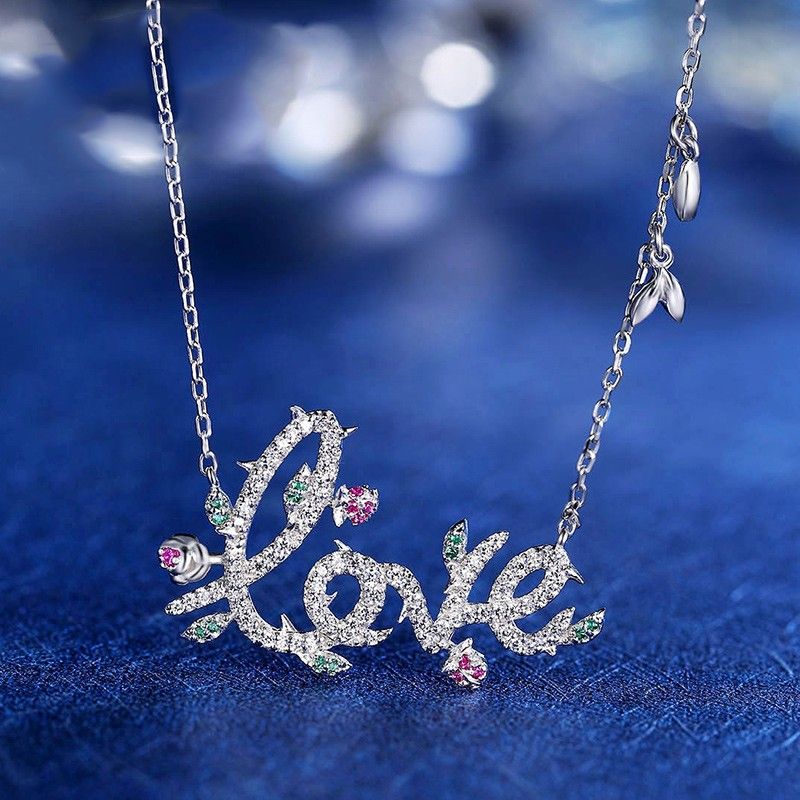 Collier De Luxe "love You" En Argent Sterling 925 Incrusté De Zircons Cubiques Brillants