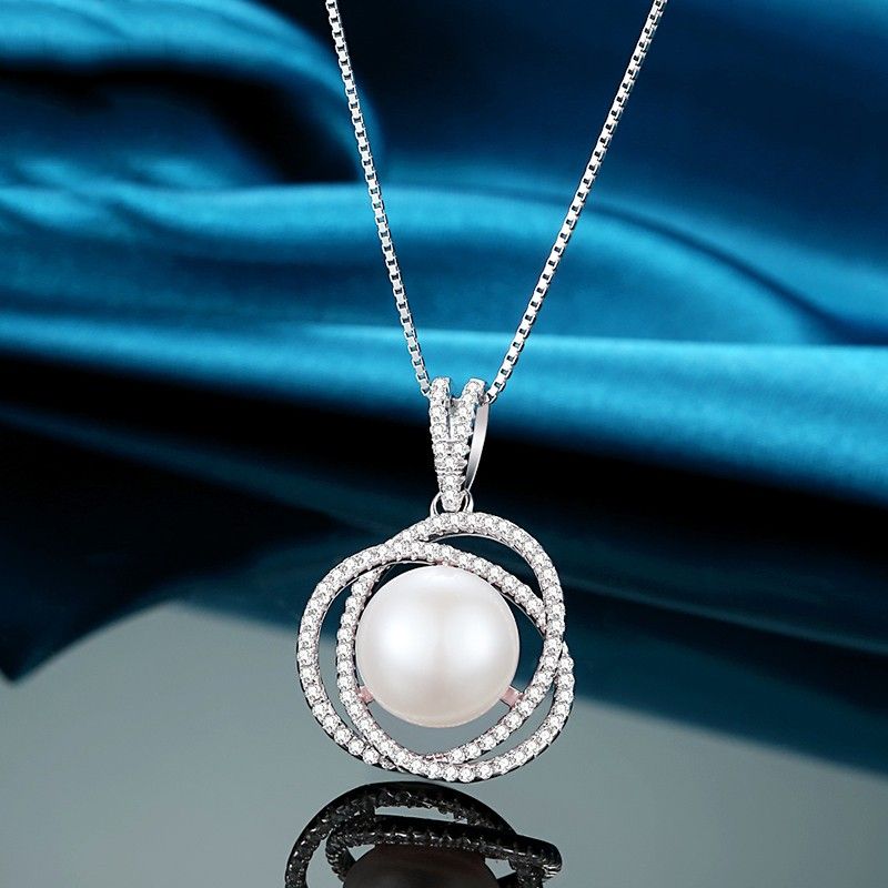 Collier De Perles Naturelles Incrustées D'argent 925 Creative Noble Temperament