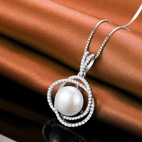 Collier De Perles Naturelles Incrustées D'argent 925 Creative Noble Temperament