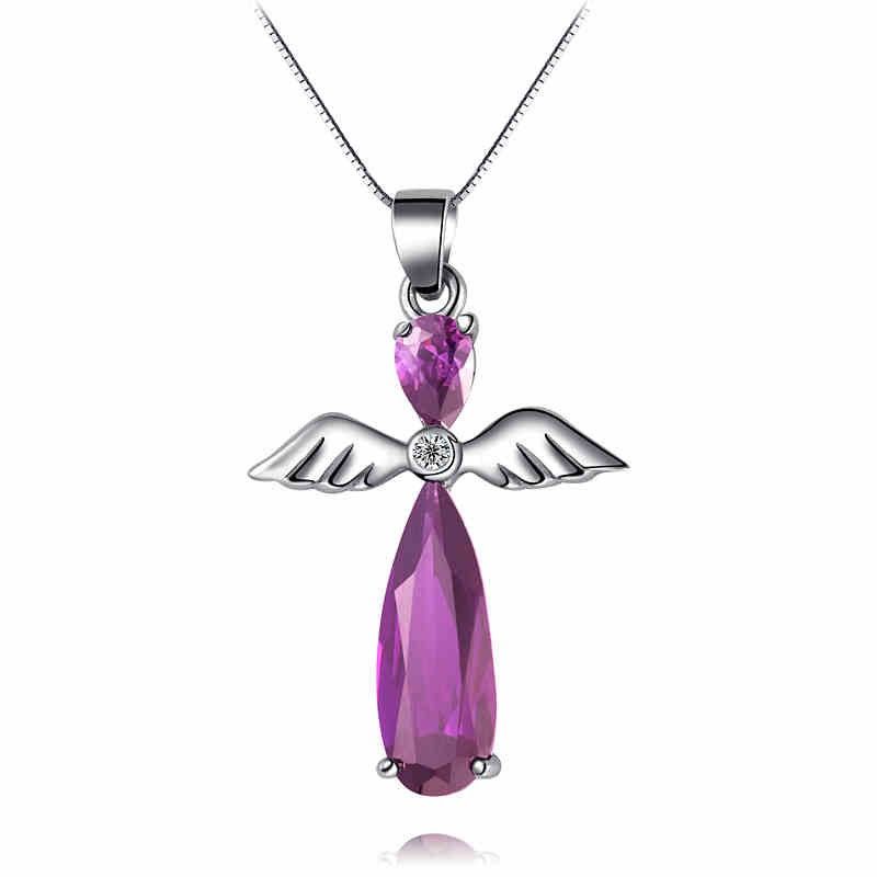 Collier De Pierres Précieuses Violettes Incrustées D'ailes D'ange En Argent 925