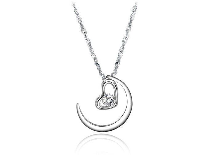 Collier Plaqué Platine Croissant De Lune Pour Femme Pendentif Femme Abordable