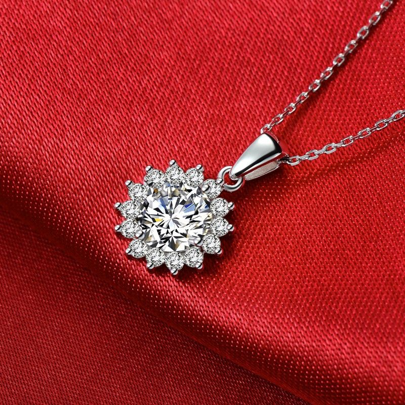 Collier De Zircone Cubique Incrusté D'argent Série S925 De Tournesol Romantique Et Charmant