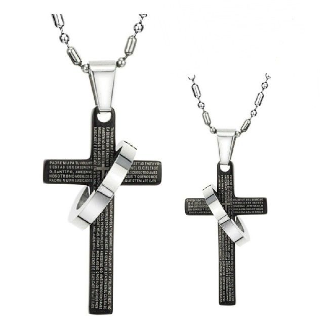 Colliers D'amoureux De La Bible Et De La Croix Pendentif En Acier Au Titane Gravable Pour Couples (prix Pour Une Paire)