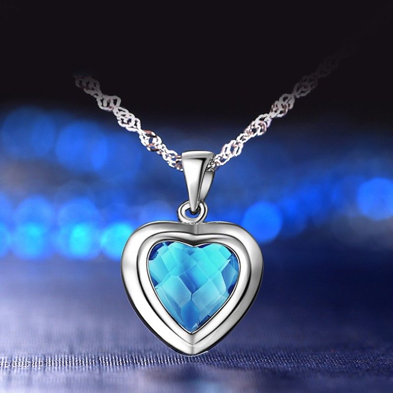 Corée Nouveau Collier En Argent Sterling 925 Incrusté De Zircone Cubique Bleue