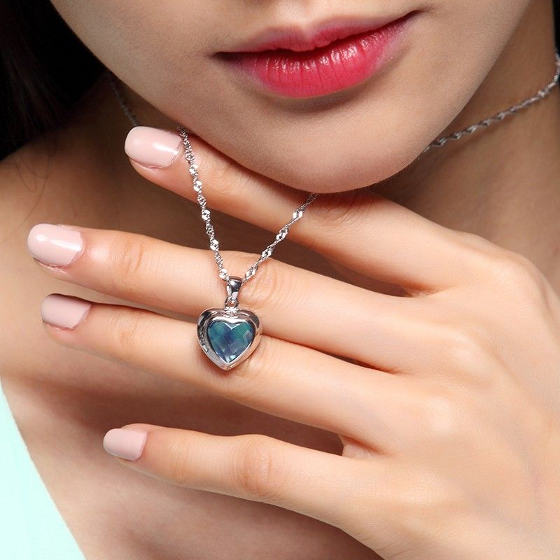 Corée Nouveau Collier En Argent Sterling 925 Incrusté De Zircone Cubique Bleue