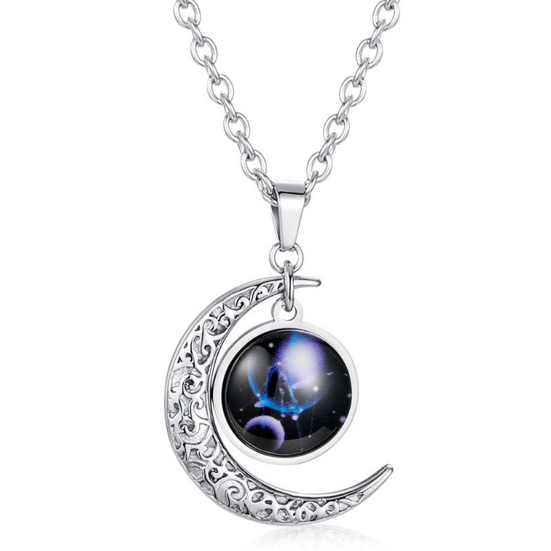 Douze Constellations Pendentif Combinaison Étoile De Lune Marque À La Mode Personnalité Hip-hop Douze Constellations Ciel Étoilé Collier Lumineux