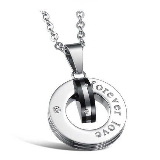 Élégant Collier D'amant En Acier Inoxydable Avec Pendentif De Style Bague En Cristal (prix Pour Une Paire)