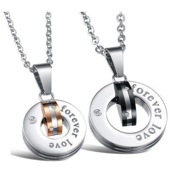 Élégant Collier D'amant En Acier Inoxydable Avec Pendentif De Style Bague En Cristal (prix Pour Une Paire)