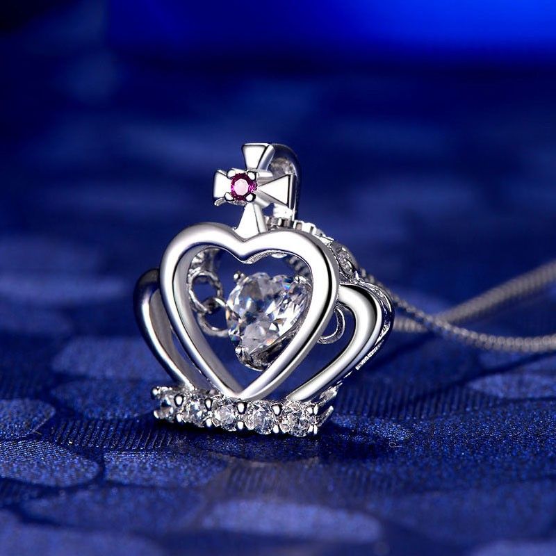 "love You" 925 Collier En Forme De Coeur Avec Pendentif Couronne En Argent