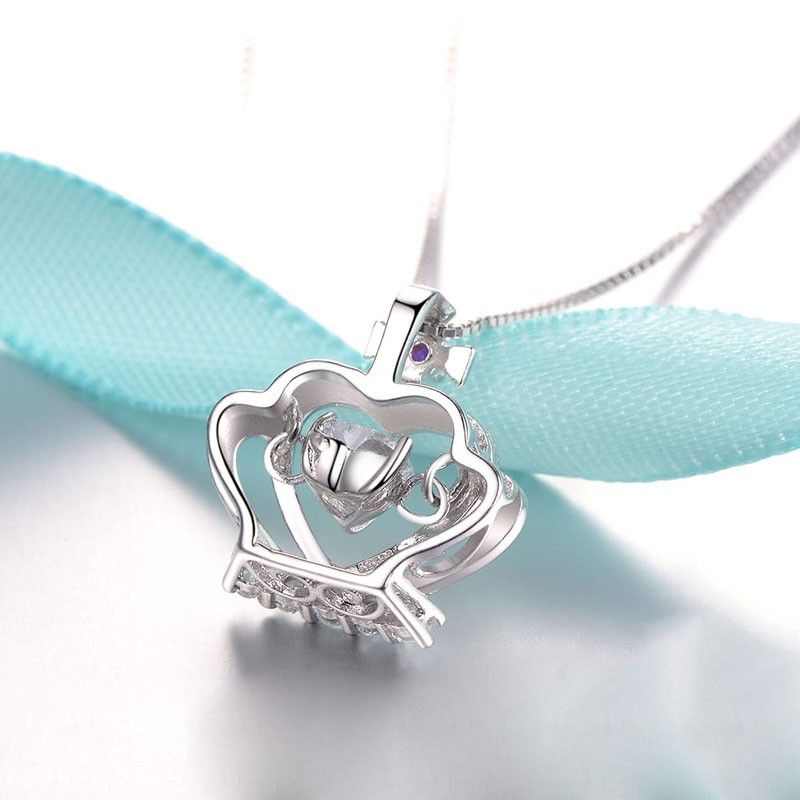 "love You" 925 Collier En Forme De Coeur Avec Pendentif Couronne En Argent