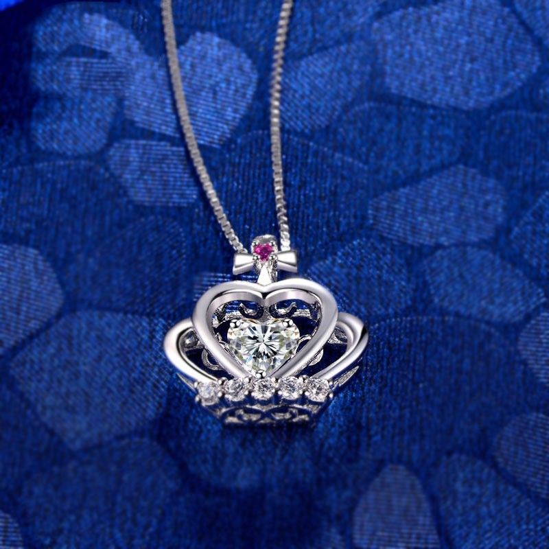 "love You" 925 Collier En Forme De Coeur Avec Pendentif Couronne En Argent