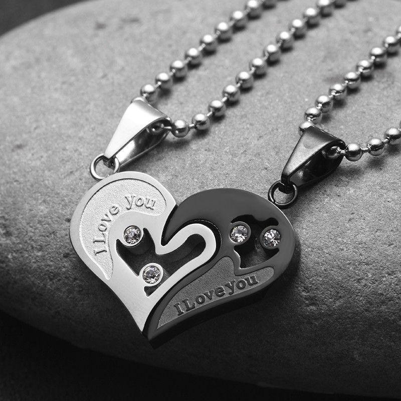 Nouveau Coeur Romantique "have Mutual Affinity" Je T'aime Collier D'amant En Acier Titane